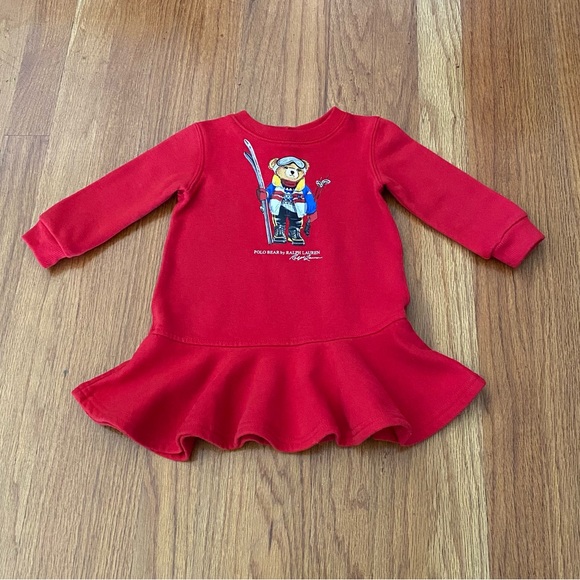 Ralph Lauren Sweatshirt Bear Ski Baby Girl Dress - Picture 2 of 7